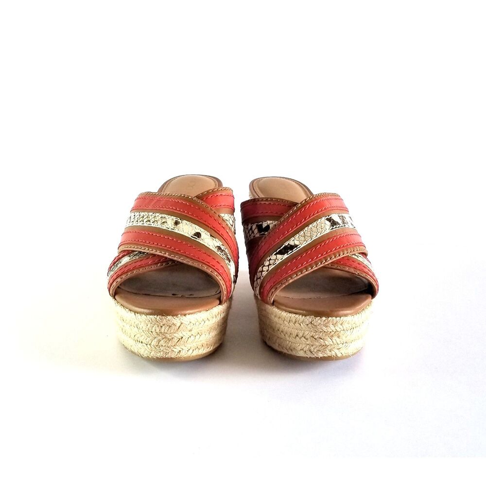 COACH Florentine Espadrille Wedge Sandals Sz 6 Red Tan Snake Print Platform - Picture 6 of 12